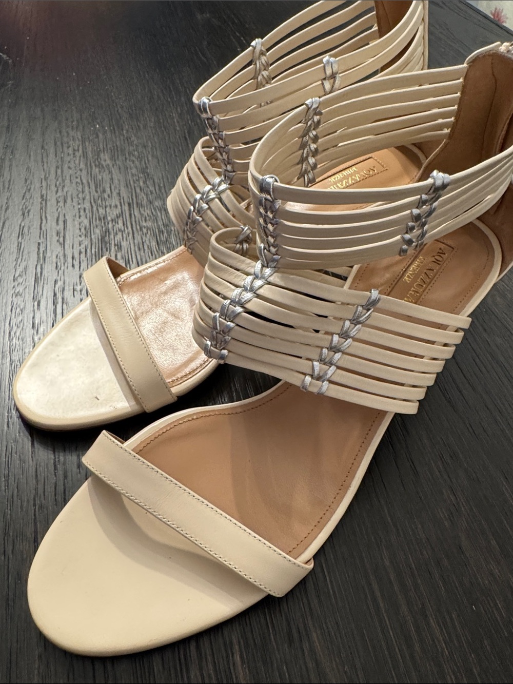 Aquazzura Cream Strappy Braided Gladiator Sandals Size 40